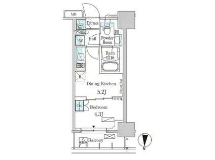 パークアクシス両国スクエア(1DK/6階)の間取り写真