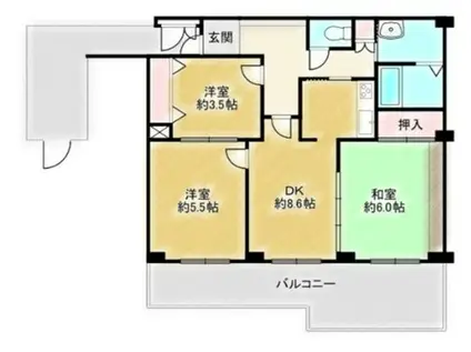 ベルヴィル朝霧(3DK/4階)の間取り写真