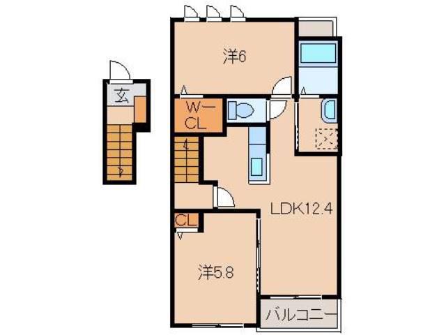 フォルトゥーナVI(2LDK/2階)の間取り写真