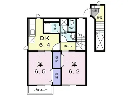 ハピネスヒルA(2DK/2階)の間取り写真