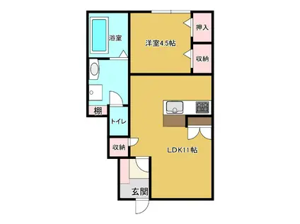 風とみどりのカシェット 華-HANA(1LDK/1階)の間取り写真