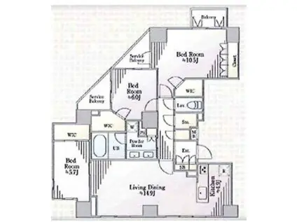 CAVANA南青山 カバナ南青山(3LDK/9階)の間取り写真