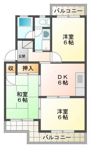 アンソレイエ三ヶ名(3DK/4階)の間取り写真