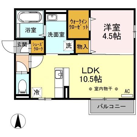 ナチュール医大西B(1LDK/1階)の間取り写真