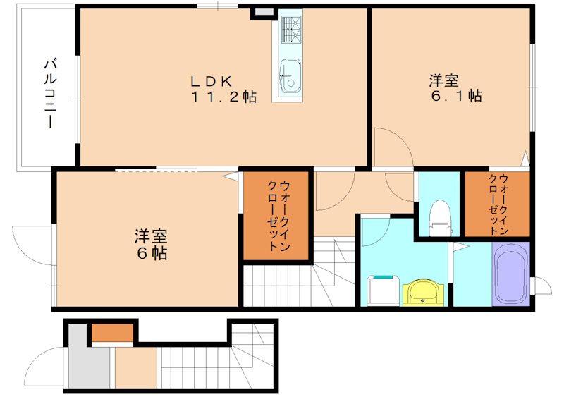 ベルコロレII A(2LDK/2階)の間取り写真