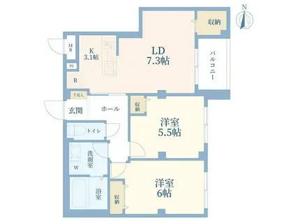 アルカディア恵比寿(2LDK/2階)の間取り写真