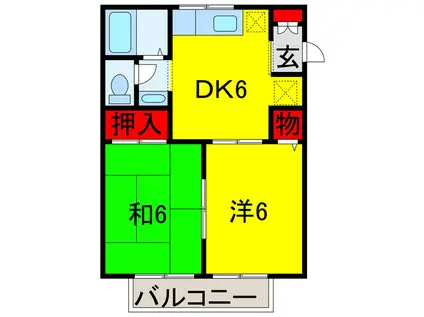 コットンハイツ(2DK/1階)の間取り写真