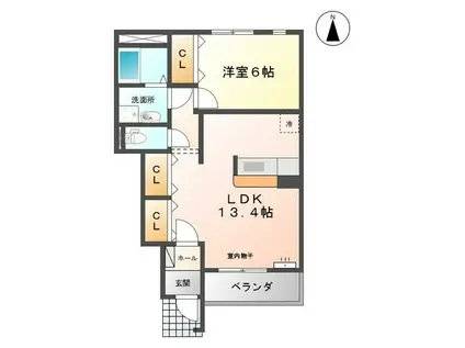 ラ・ナチュール(1LDK/1階)の間取り写真