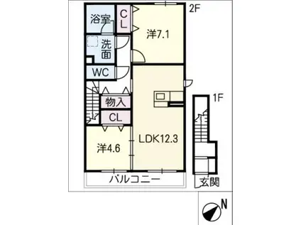 ファミール清水山(2LDK/2階)の間取り写真