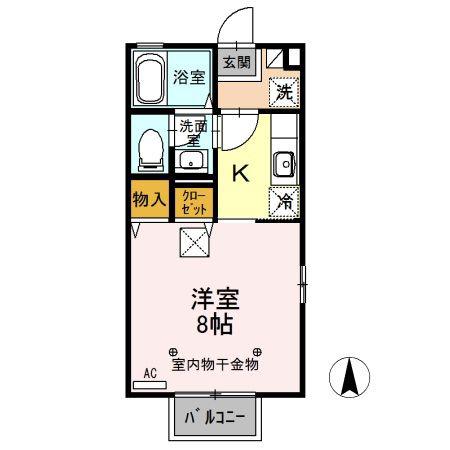 グランブルーム A棟(1K/1階)の間取り写真