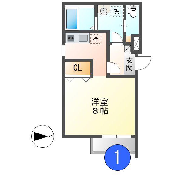 CHERIM高畑 サウス(1K/1階)の間取り写真