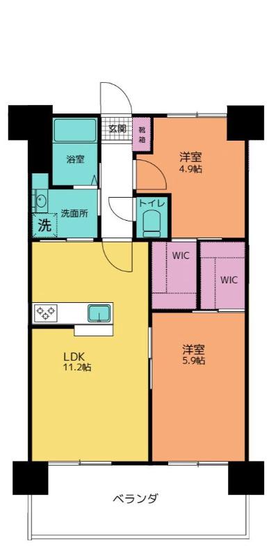 ESANTERRACE 石川(2LDK/14階)の間取り写真