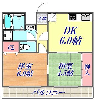 クレストヴィラ千鳥(2DK/2階)の間取り写真