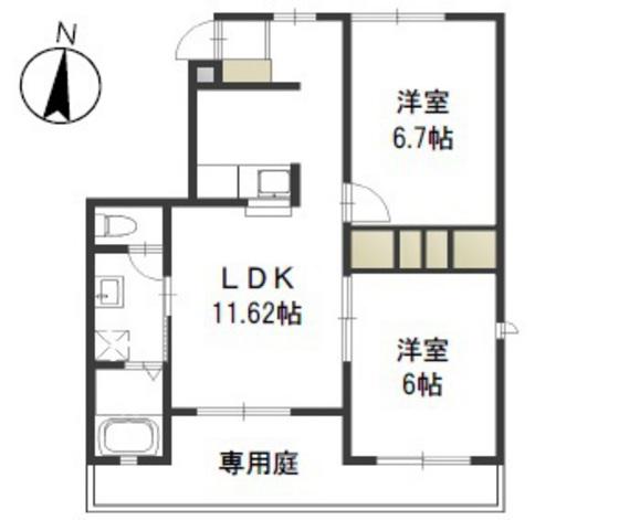 ハピネスA(2LDK/1階)の間取り写真