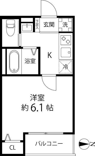 TS CUORE六町I(1K/2階)の間取り写真
