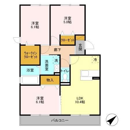 グランドール ソシア(3LDK/3階)の間取り写真