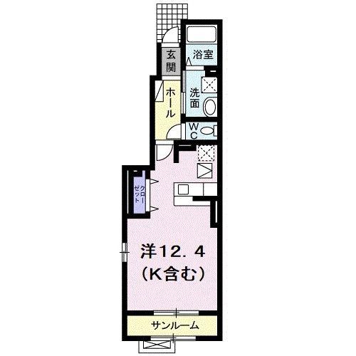 ビスターリA(ワンルーム/1階)の間取り写真