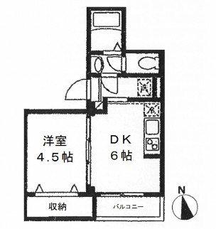 ビューノナガサカ八広4(1DK/2階)の間取り写真