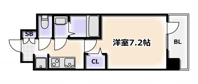 プレサンス大国町アドロッソ(1K/3階)の間取り写真