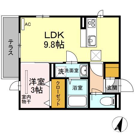 シャトレ城下(1LDK/1階)の間取り写真