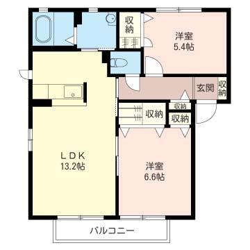 グランシード城山(2LDK/2階)の間取り写真