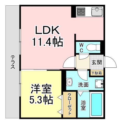 タウンコート春の町(1LDK/1階)の間取り写真