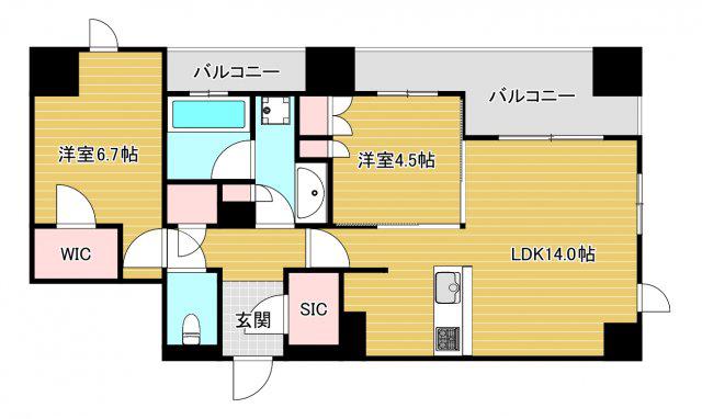 プレミスト梅田サウス(2LDK/7階)の間取り写真