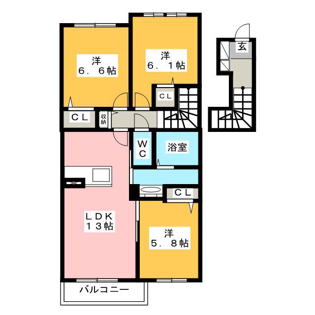 シャーメゾン レブレントA(3LDK/2階)の間取り写真