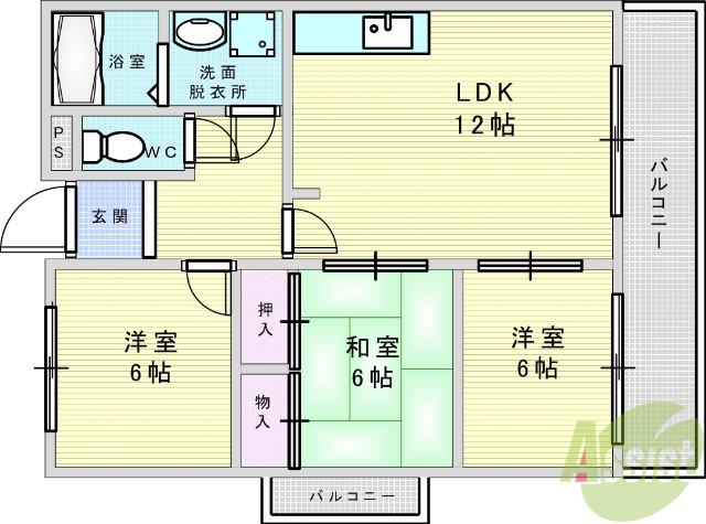 グローリウス長野(3LDK/1階)の間取り写真