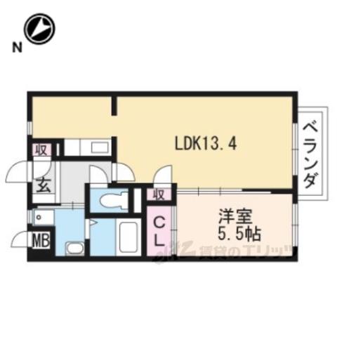 ステージ橘 B棟(1LDK/1階)の間取り写真