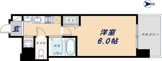 プレサンス難波元町(1K/6階)の間取り写真