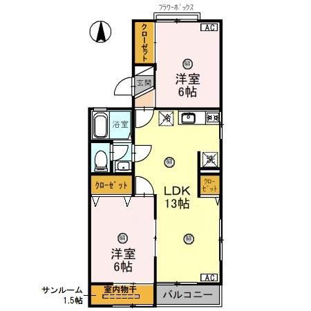 レジデンスT・H I号館(2LDK/2階)の間取り写真