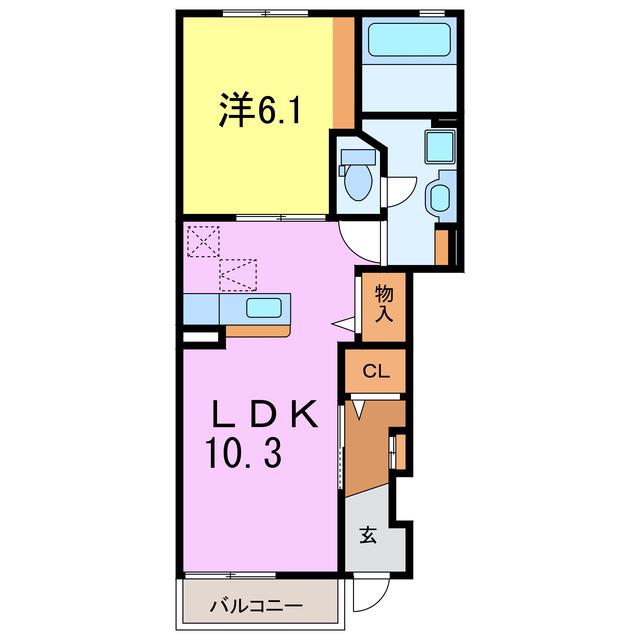 エスターテ逢妻橋(1LDK/1階)の間取り写真