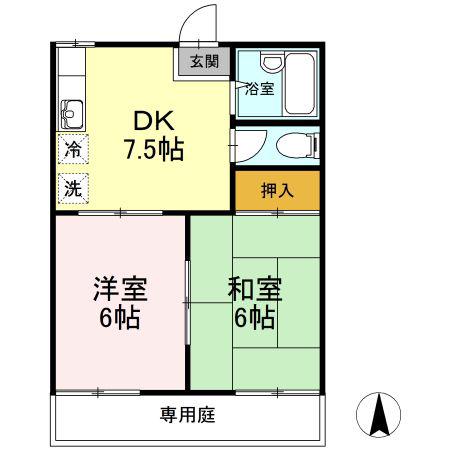 三宝ハイツC棟(2DK/1階)の間取り写真