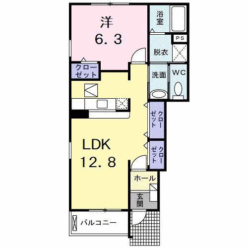 アンジェリカ C(1LDK/1階)の間取り写真