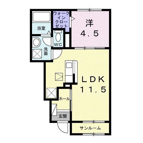 ア・ピアチェーレ F(1LDK/1階)の間取り写真