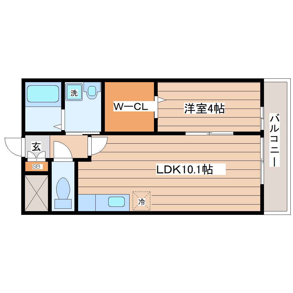 フラワータウン八木山(1LDK/2階)の間取り写真