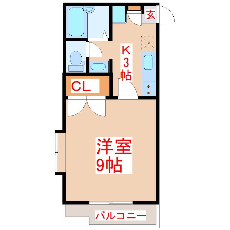 ルーミナスE棟(1K/3階)の間取り写真
