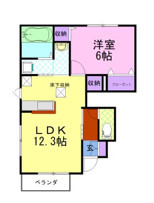 ソレイユⅡ(1LDK/1階)の間取り写真