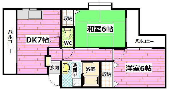 ドミール稲荷町(2DK/2階)の間取り写真