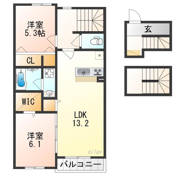 アーサー住之江(2LDK/3階)の間取り写真