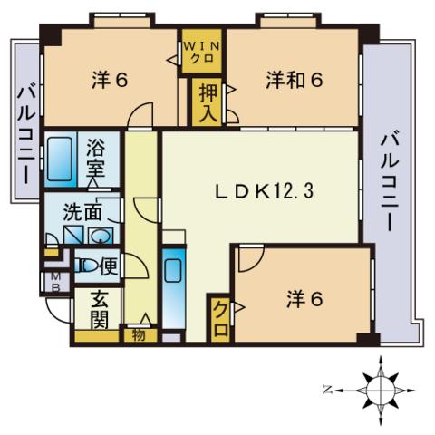 ルシオール藤崎(3LDK/5階)の間取り写真
