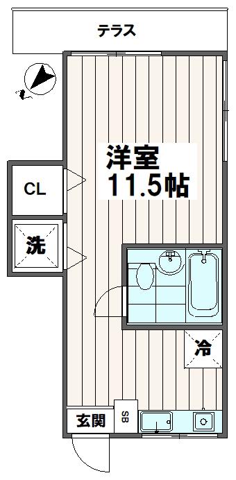 コーポ織茂II(ワンルーム/1階)の間取り写真
