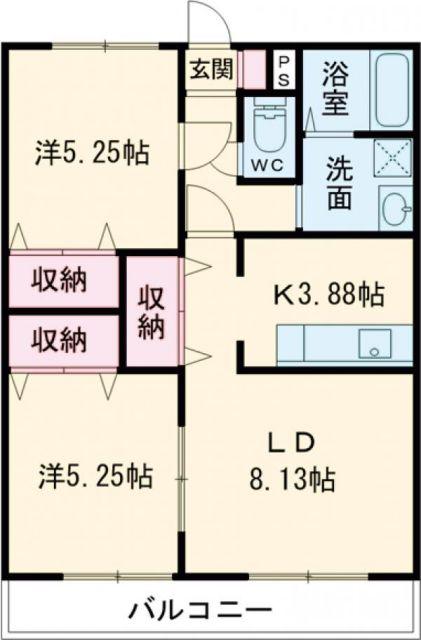 ムーンローズ(2LDK/4階)の間取り写真