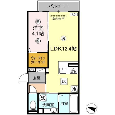 オリーブ東雲本町(1LDK/1階)の間取り写真