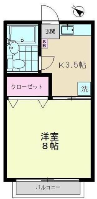 グリーンハイム烏山(1K/1階)の間取り写真