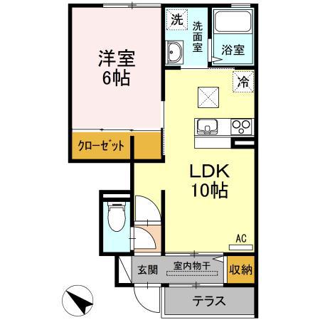 アゼリア福吉2(1LDK/1階)の間取り写真