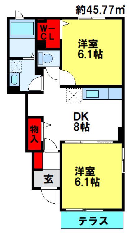 メゾンドアニメート(2DK/1階)の間取り写真