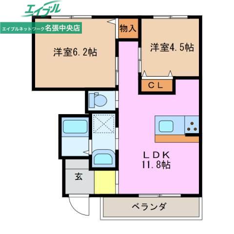 エトワール美旗II(2LDK/1階)の間取り写真
