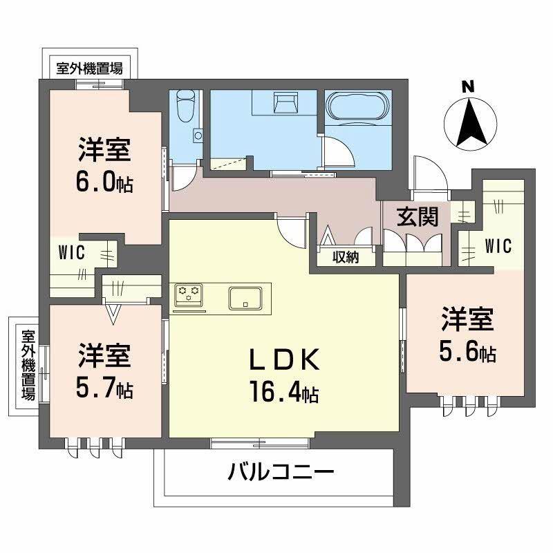 ファミール夜寒(3LDK/3階)の間取り写真